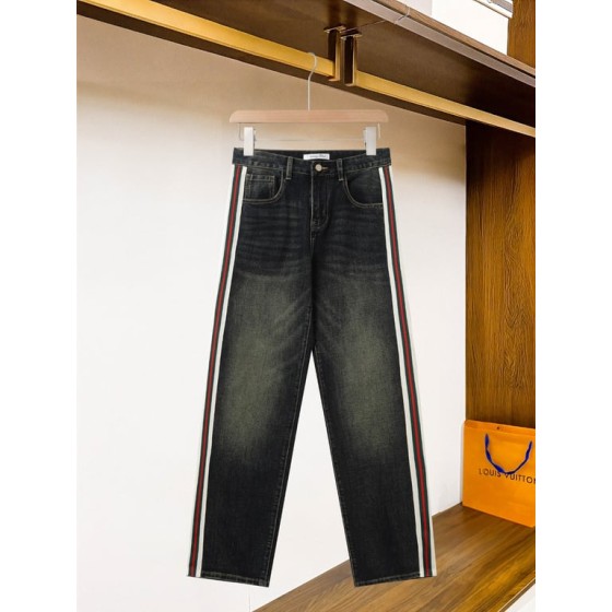 Dior Vintage Wash Denim Jeans with Green-Red Stripe